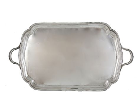 George V silver two-handled tray with shaped moulded rim, by Harrison Brothers &amp; Howson, Sheffield, 1930, 60oz, 1866g,.  