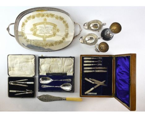 Quantity of silver plated items to include, entree dishes, flatware, etc.,PLEASE NOTE: THIS ITEM CONTAINS OR IS MADE OF IVORY