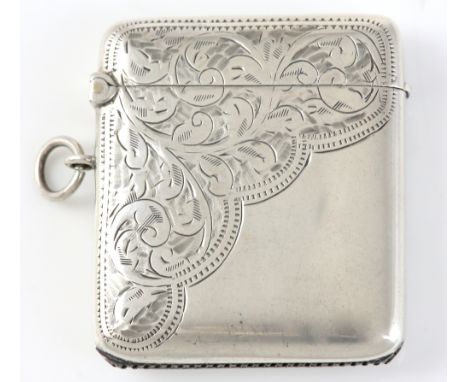 George V silver vesta with bright cut scrolling decoration, by W H Haseler Ltd., Birmingham, 1914, 39.3g, 5cm high,.   