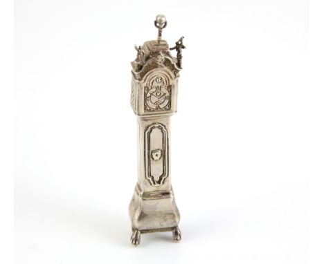 Continental silver miniature model of a longcase clock, '925' standard, 30g,.   