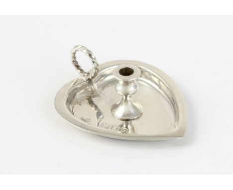 Victorian silver miniature chamberstick with heart-shaped base and ring handle, by William Comyns &amp; Sons Ltd., London, 18