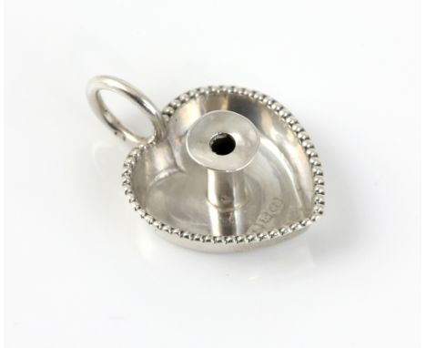 Victorian silver miniature heart-shaped chamberstick with beaded border and ring handle, by E S Barnsley &amp; Co., Birmingha