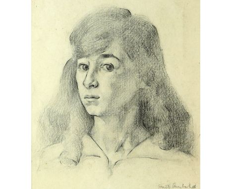 In the style of Arnold Auerbach, shoulder length portrait of a young woman, signed and dated '16, pencil drawing, 25cm x 22.5