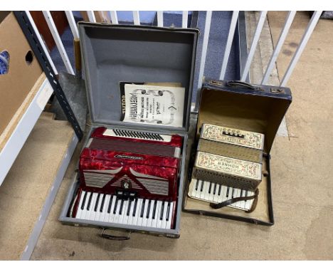 A cased Hohner Student 1 accordion and another