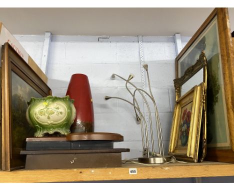 W. Zinkhan (20th century), oil on canvas, a still life depicting a vase of poppies, framed, 45cm x 45cm and a shelf of other 