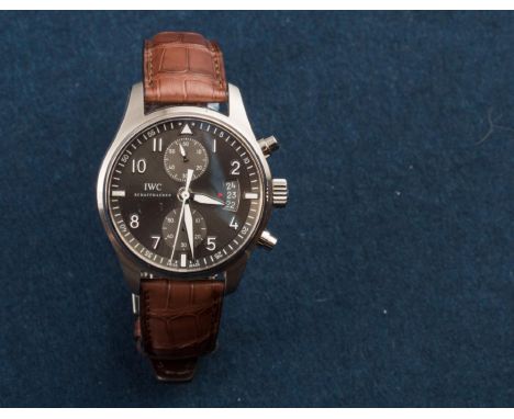 Stainless Steel case with original leather strap , Steel deployment buckle signed IWC, Automatic movement with Date, Complete
