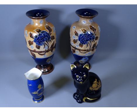 DOULTON LAMBETH SLATER'S VASES, a pair, 31cms H, a small Carltonware lustre vase ETC