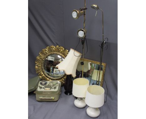 MIXED HOUSEHOLD GOODS BUNDLE to include two gilt framed wall mirrors, two brass standard type lamps, three various table lamp