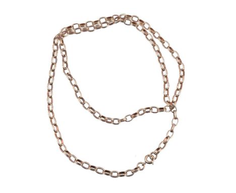 A 9 carat gold belcher link chain, the reeded links to a ring bolt clasp, hallmarked Birmingham 1981, 61cm long, 18.7g