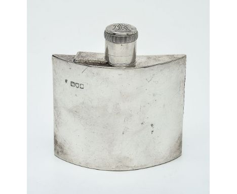 An Edwardian silver rectangular spirit flask, maker's mark mis-struck, London 1901, the front curved, the bayonet fitting hin