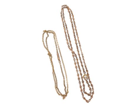 An early 20th century gold fancy link chain, the alternating polished and rope twist fancy links, stamped 9c, to a ring bolt 