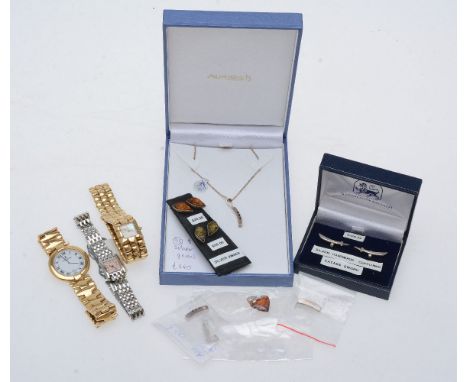 ϒ Saint Honore, a gold plated bracelet watch, white dial, Roman numerals, baton hands, date aperture at 6 o'clock, on a block