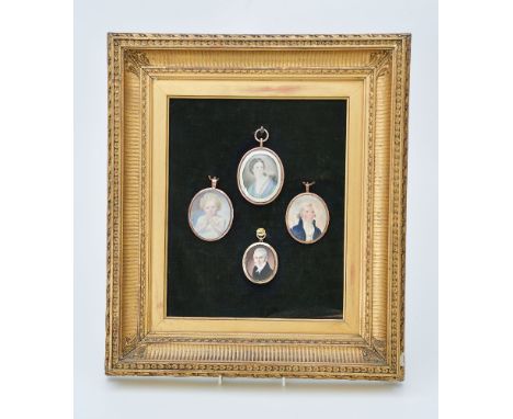 ϒEnglish School, circa 1800, portrait of a young lady dressed as Diana the huntress, watercolour on ivory, 5.8cm x 4.5cm, ova