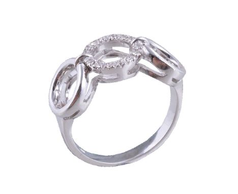 A diamond dress ring, with a trio of hoops, the centre hoop set with brilliant cut diamonds, approximately 0.10 carats, stamp