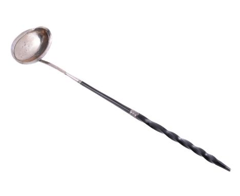 A George III silver oval punch ladle by Stephen Adams II, London 1801, engraved with a monogram JB, with a part-twisted balee