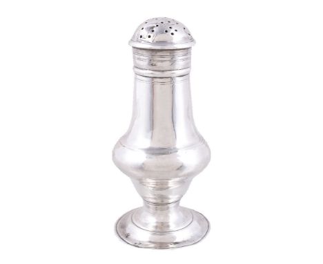 A George III silver ogee baluster pepper pot by Thomas Shepherd, London 1776, 10.5cm (41 1/4in) high, 67g (2.15 oz)