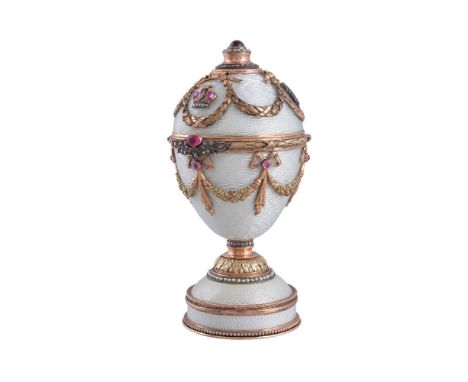 A Continental gold coloured, enamel and gem set scent bottle, bearing pseudo Russian hallmarks including that of Fabergé, sec