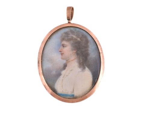 ϒCircle of Adam Buck, circa 1790, portrait of a young gentleman wearing a blue coat, portrait of a young lady wearing a white