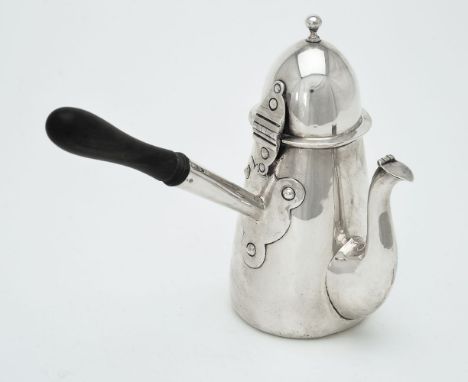 ϒA late Victorian silver side-handled coffee pot by Thomas Hayes, Birmingham 1900, with a ball finial to the high domed cover