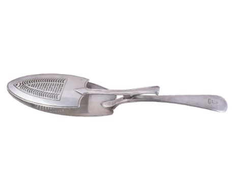 A George III silver old English pattern serving tongs by William Eley, William Fearn &amp; William Chawner, London 1808, with
