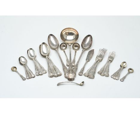 A matched Victorian Scottish silver single-struck King's pattern table service by James &amp; Walter Marshall, Edinburgh 1885