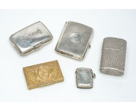 Four silver or silver coloured boxes, comprising: a late Victorian engine turned cigarette case by William Neale, Chester 190