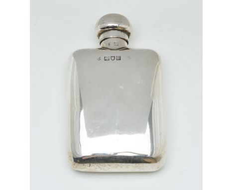 A silver rounded rectangular small spirit flask by W. &amp; G. Neal, London 1910, with a bayonet fixing cover and plain, 10.5