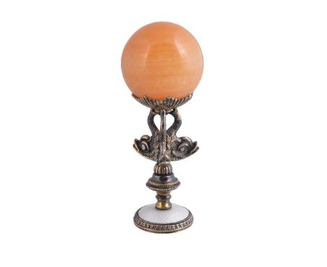 A Continental silver coloured gilt, onyx and gem set paper desk seal, bearing pseudo Russian hallmarks including that of Fabe