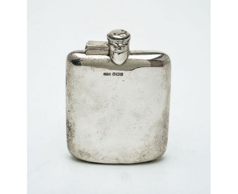 A silver rounded rectangular small spirit flask by James Dixon &amp; Sons Ltd, Sheffield 1919, with a bayonet fixing cover an