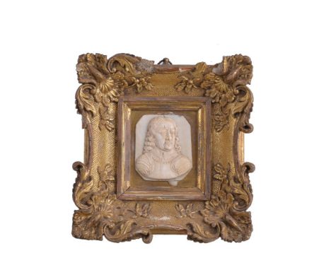 ϒ French School (probably Dieppe) (19th century) Portrait of Oliver Cromwell wearing armour, shoulder length Relief carved iv