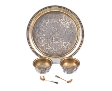 A Russian silver parcel gilt circular waiter, maker's mark Too (Cyrillic, not traced), Moscow 1852, 84 zolotniki, engraved wi