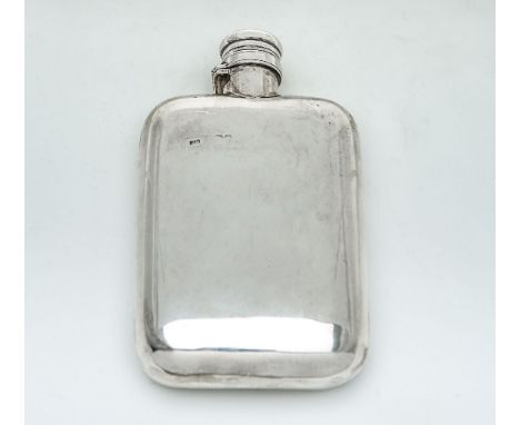 A Victorian silver rounded rectangular spirit flask by Sampson Mordan &amp; Co, London 1881, with a bayonet rounded cover, an