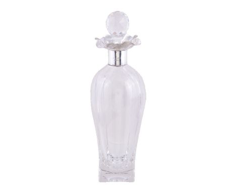 A silver collared moulded glass decanter and stopper, probably by John Grinsell &amp; Sons, London 1896, 31cm (12 1/2in) high