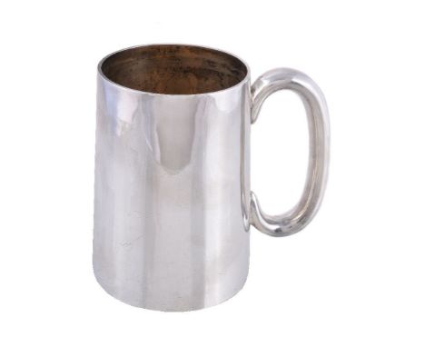 A late Victorian silver straight-tapered mug by William Hutton &amp; Sons, London 1894, with a D-shaped handle, the interior 