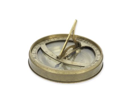 A James Search brass compass sundial, English, circa 1775,signed J Search London, the circular dial with silvered compass ros