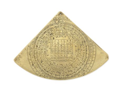 A small John Checkley brass Gunter quadrant, English, dated 1691,signed John Checkley Fecit, also engraved  Thomas Burton 169