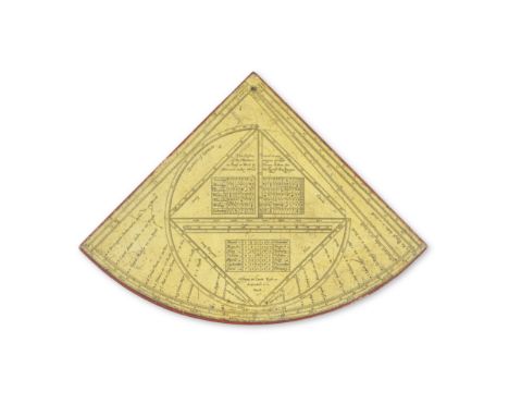 A Rare Henry Sutton Horary Quadrant,  English,  circa 1755,printed Latitude 51 32 Henricus Sutton Londini 1658 New Stile,  th