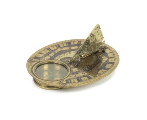 A Francois De Laistre brass Butterfield-type sundial, French, circa 1700,signed Francois De Laistre A Paris, the oval dial wi