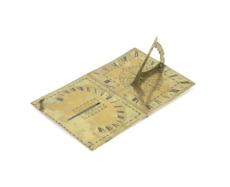 A folding brass analemmatic sundial, English, circa 1700,attributed to Thomas Tuttell, north dial with ornately decorated and
