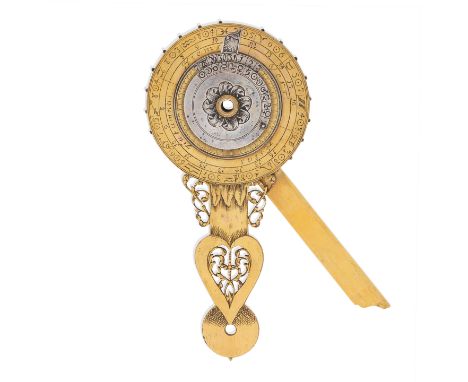 A fine silver and gilt brass nocturnal, German, late 17th century,possibly by Johann Wolfgang Hager (1645-1705), the nocturna