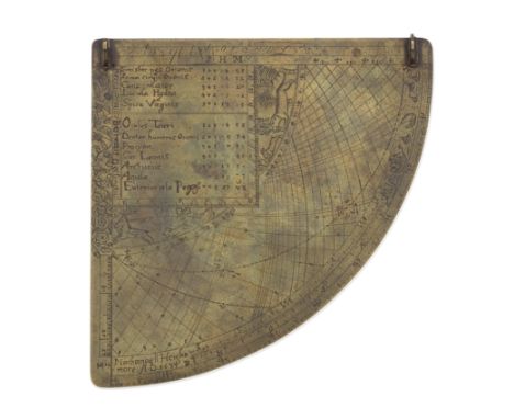 A Nathanaell Heighemore brass Gunter's quadrant, English, dated 1633,signed Nathanaell Heighemore A.D. 1633, the quadrant mou
