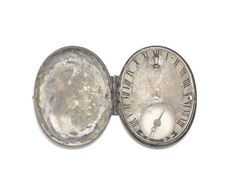 An miniature silver pocket sundial in pair case, probably English, late 17th century,the oval dial, lacking gnomon, with inse