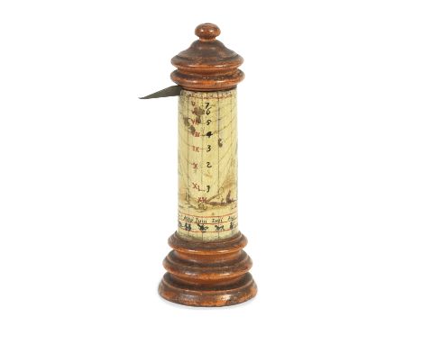 A Gottfried Reiff painted wood pillar dial, Nuremburg, mid-18th century,signed in manuscript Gottfried Reiff fec Nurib., turn