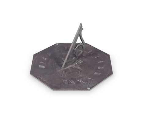 A large bronze horizontal sundial, English, dated 1787,signed MADE BY Lord Colvill, the well engraved octagonal dial bearing 