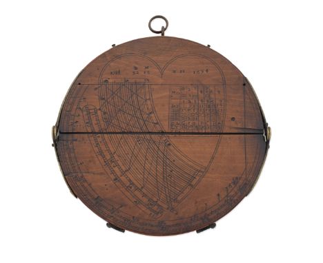 A folding wooden quadrant, English, dated 1694,stamped with the initials NH and dated 1694, a quadrant constructed from two h