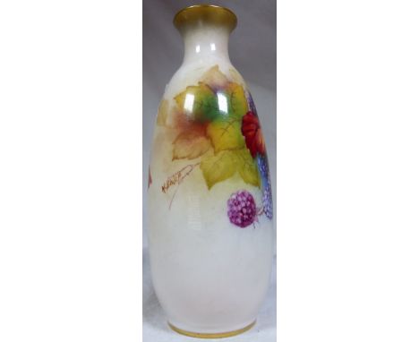 Royal Worcester Kitty Blake signed Blackberries bud vase, H: 15 cm