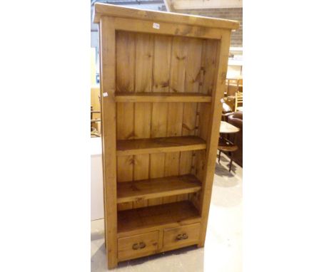 Four shelf pine country style bookcase with twin under drawers, 180 x 85 cm 