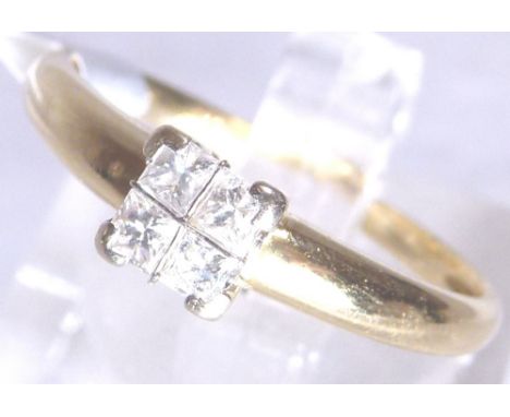 18 ct princess cut diamond ring, Size K. 