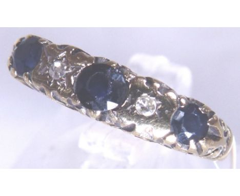 9 ct gold sapphire and diamond ring, Edinburgh 1980, SIze K.