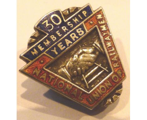 NUR 30 years membership badge, hallmarked silver and enamel, H: 25 mm